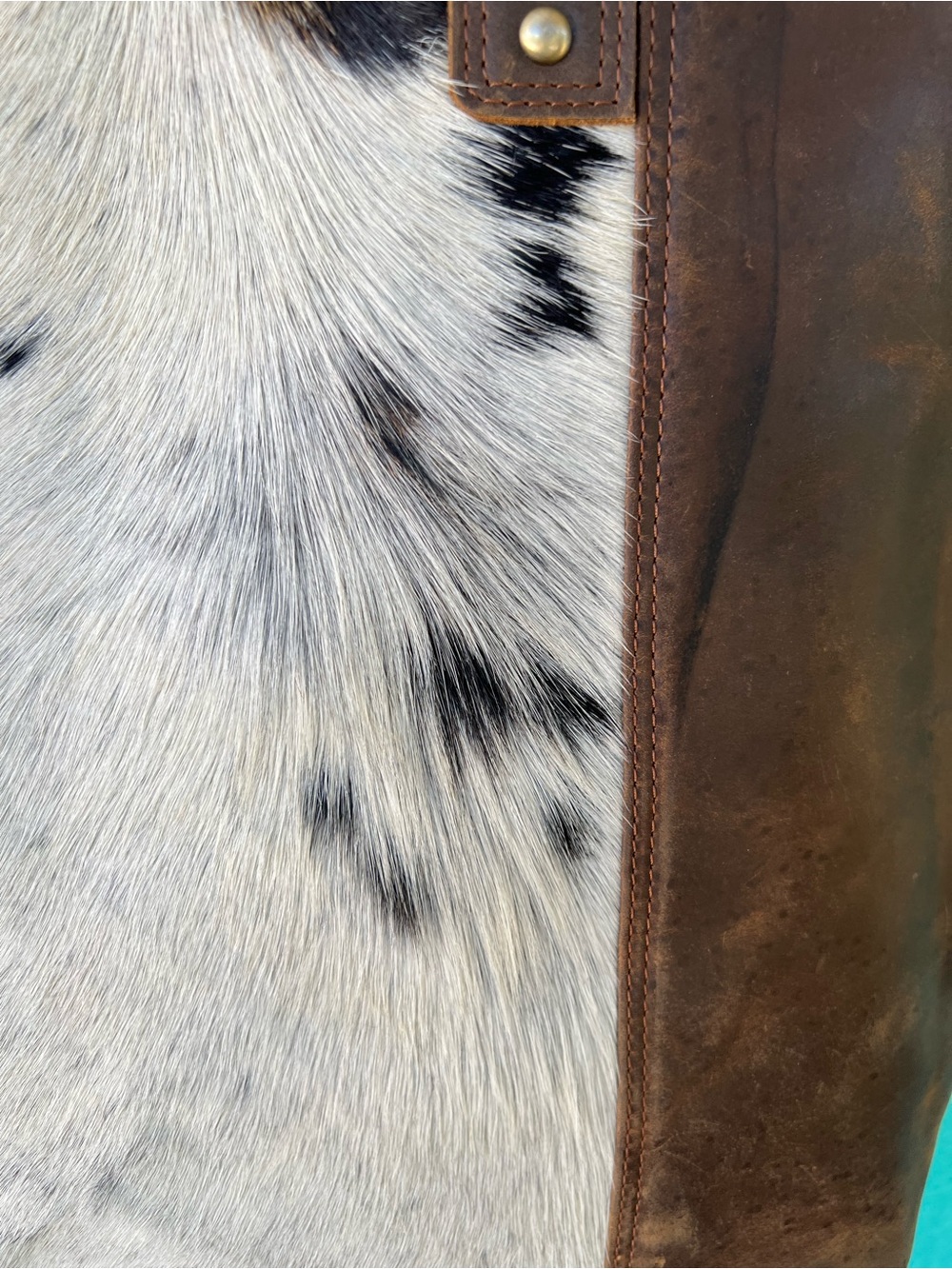 MYRA DISTRESSED BROWN LEATHER TOTE BAG WITH COW HAIR PANEL LARGE - Picture 2 of 8